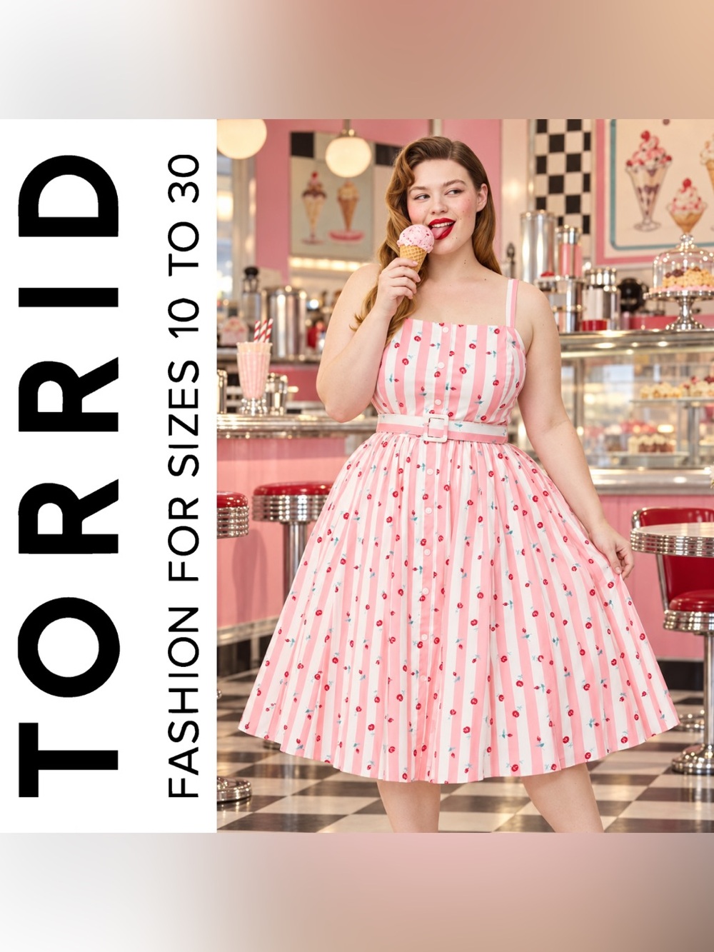 Torrid Retro Chic Pink & White Rose Button Front Belted Swing Dress, Lg, NWT!
